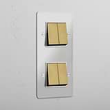 Interruptor doble de balancín en latón antiguo y traslúcido con blanco con cuatro posiciones, diseño vertical - Solución avanzada para iluminación