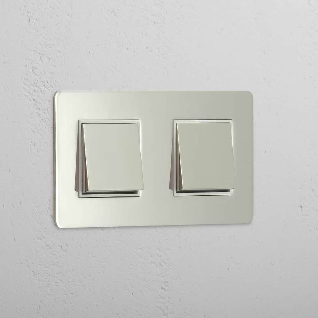 Interruptor doble de balancín x2 - Níquel pulido y blanco