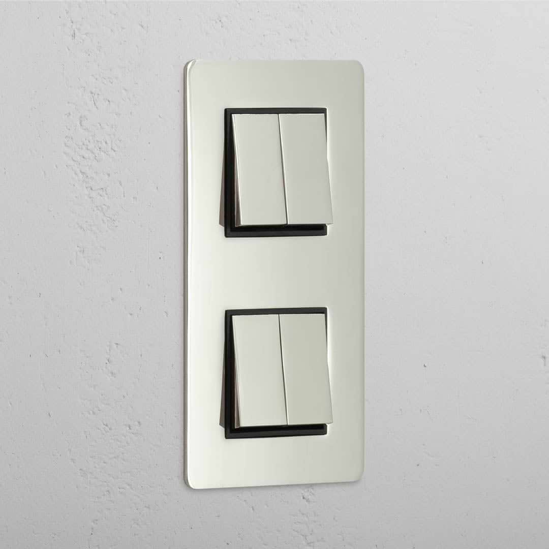 Interruptor doble de balancín x4 (vertical) - Níquel pulido y negro