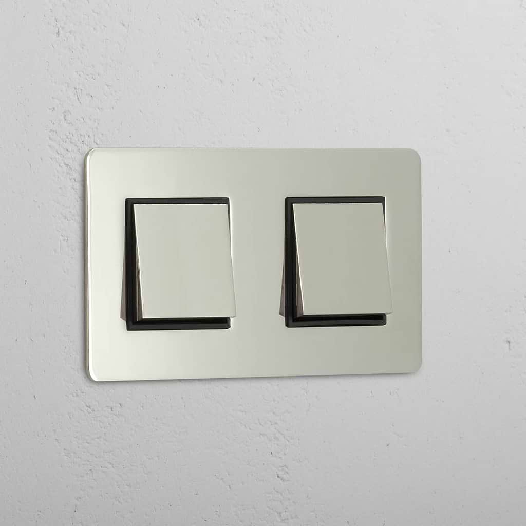 Interruptor doble de balancín x2 - Níquel pulido y negro