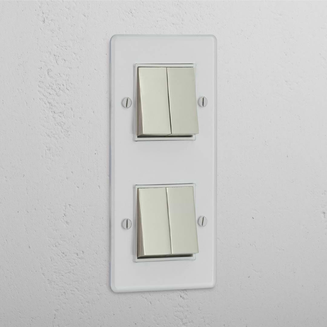 Interruptor doble de balancín x4 (vertical) - Níquel pulido y traslúcido con blanco