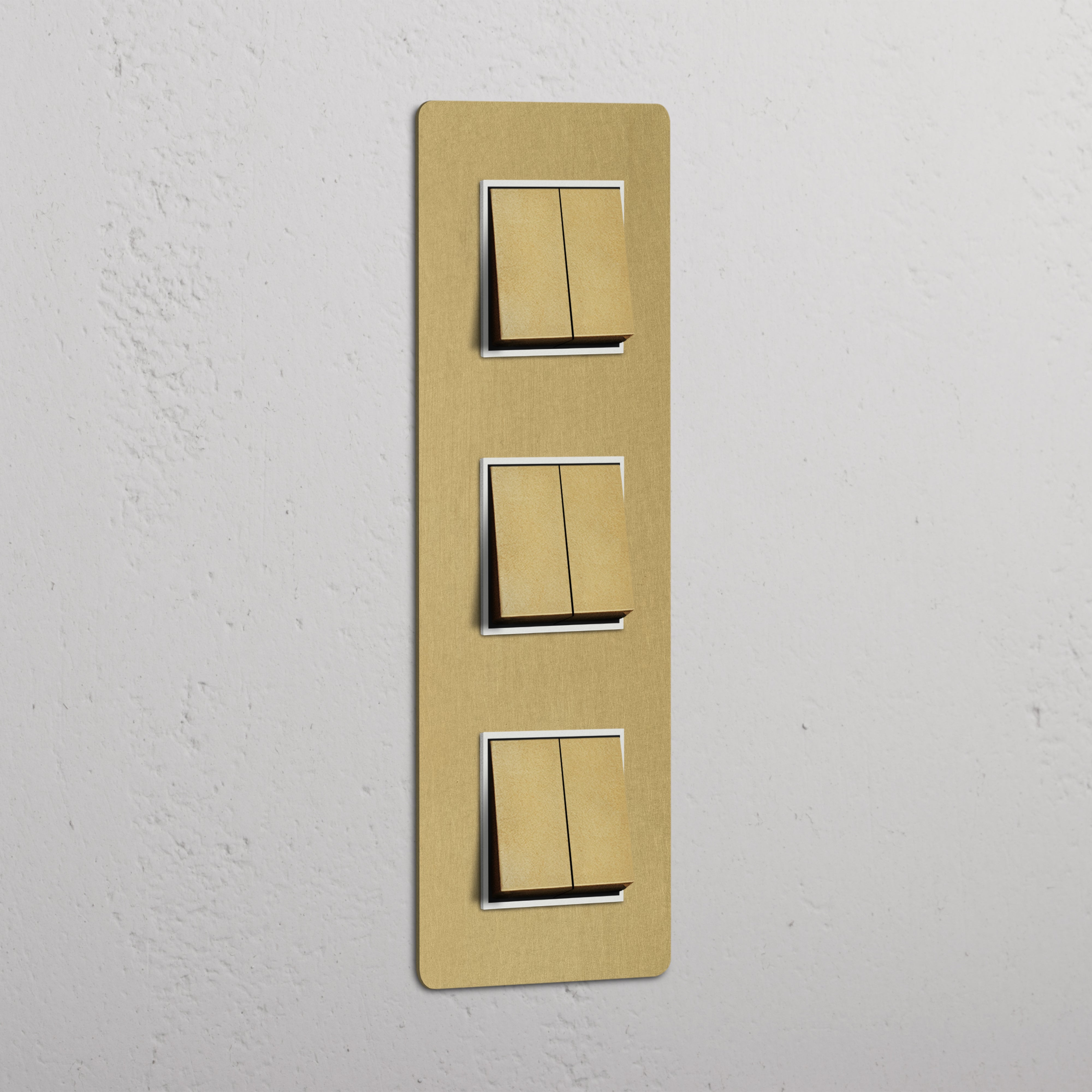 High-Capacity Triple Vertical Rocker Switch in Antique Brass White with 6 Positions