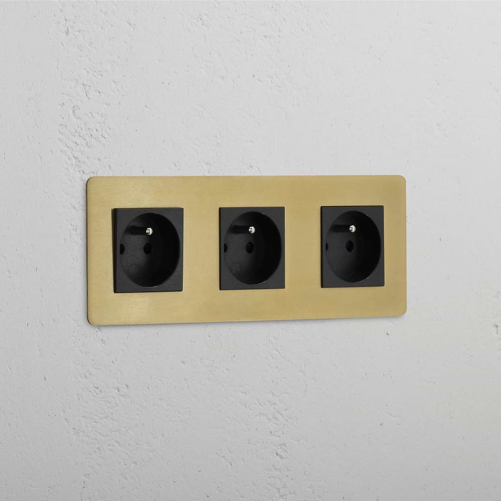 Triple French Power Module with 3 Ports in Antique Brass Black