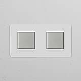 Interrupteur VV Carré x2 (Plaque Double) - Nickel Poli Peignable Insert Blanc