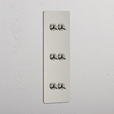 Super Capacity Vertical Light Toggle Switch: Polished Nickel Triple 6x Vertical Toggle Switch