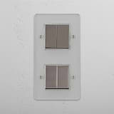 Advanced Four-Position Vertical Double Rocker Switch in Clear Polished Nickel White - Comprehensive Light Control System on White Background