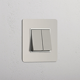 Dual Light Control Switch: Single 2x Rocker Switch in Polished Nickel White