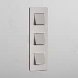 High Capacity Vertical Light Control Switch: Triple 3x Vertical Rocker Switch in Polished Nickel White