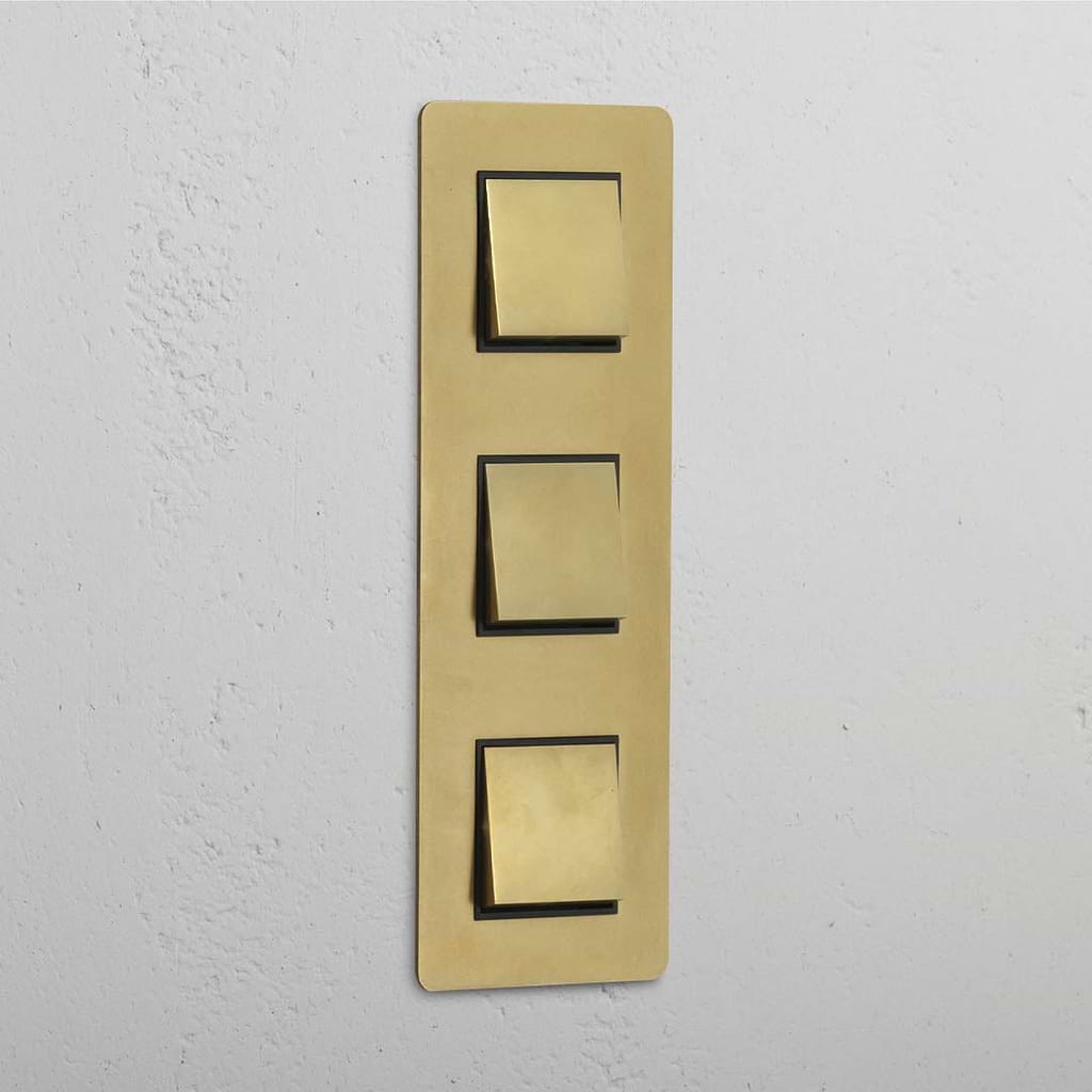 Triple Vertical Rocker Switch in Antique Brass Black with 3 Positions - Robust Design