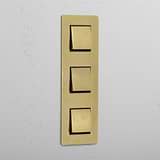 Triple Vertical Rocker Switch in Antique Brass Black with 3 Positions - Robust Design