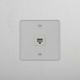 Dependable Network Connection Accessory: Single RJ45 Module in Clear White on White Background