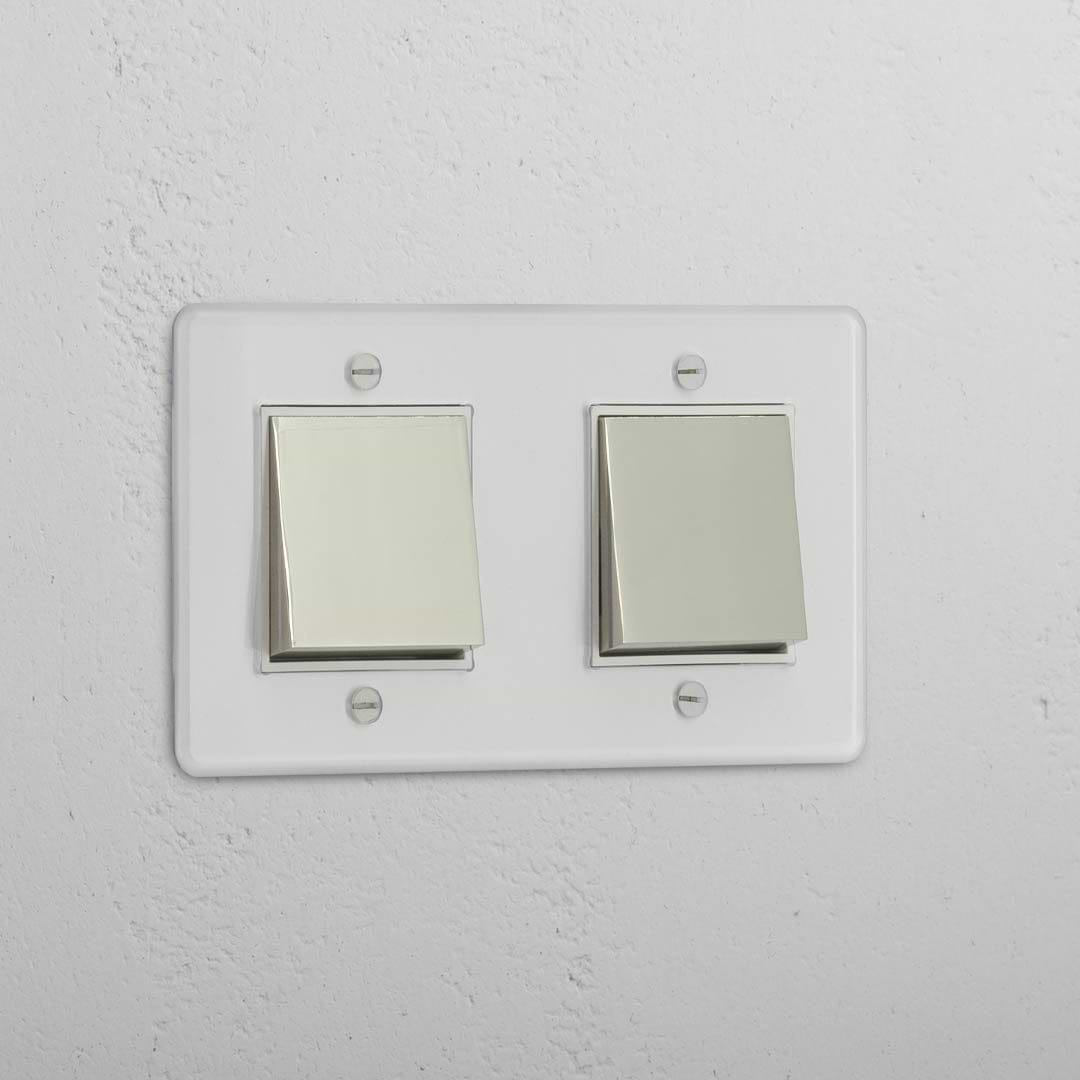 Double Rocker Switch in Clear Polished Nickel White - Modern Light Control Solution