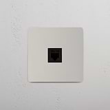 Network Connectivity Accessory on White Background: Polished Nickel Black Single RJ45 Module