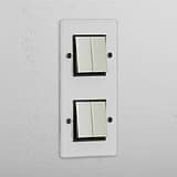 Four-Position Vertical Double Rocker Switch in Clear Polished Nickel Black - Comprehensive Light Control System