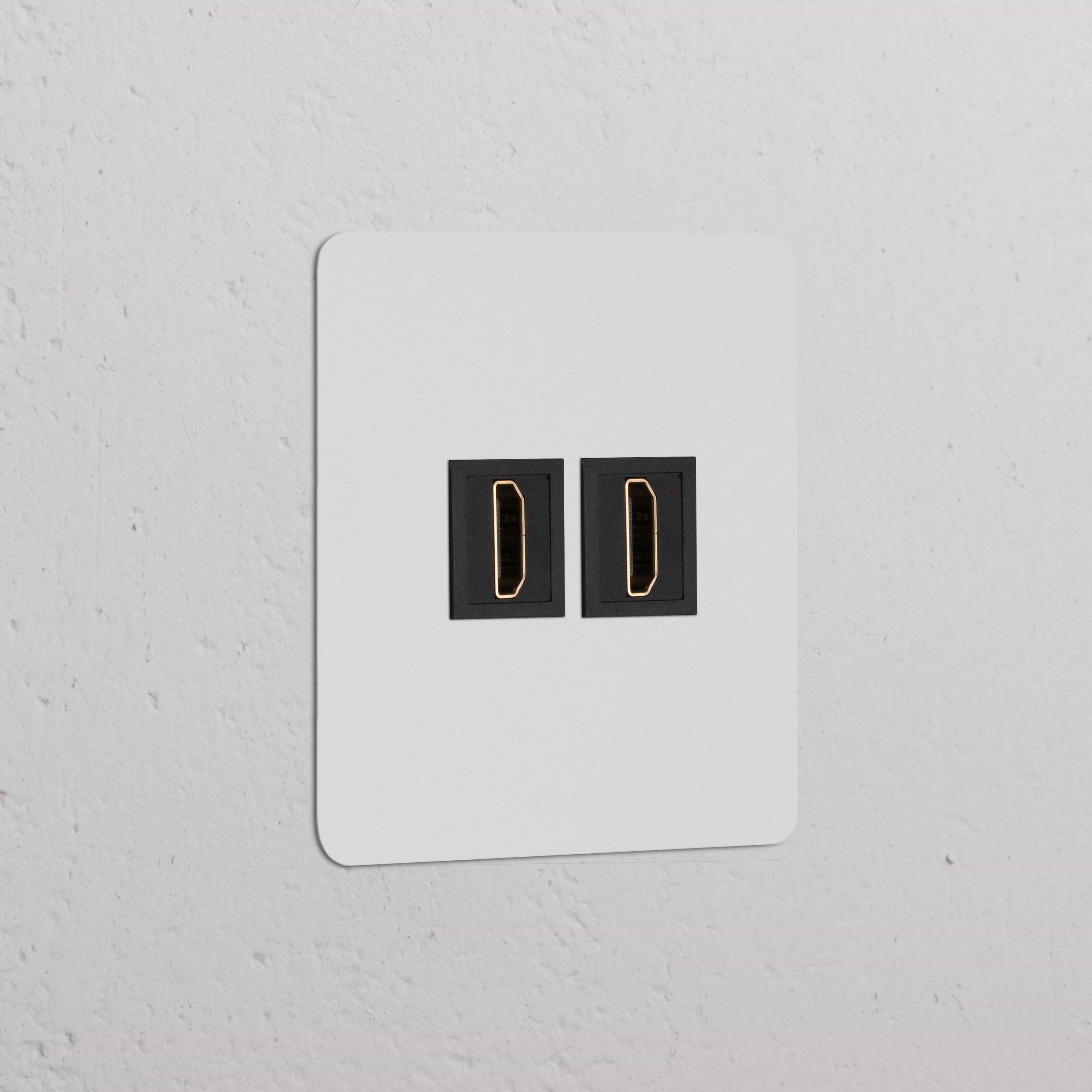 'Prise HDMI x2 (Plaque Simple) - Peignable Insert Noir', deux modules HDMI sur un mur blanc.