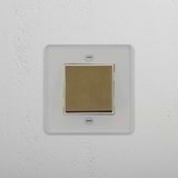 User-friendly Light Control Tool: Retractive Single Rocker Switch in Clear Antique Brass White on White Background