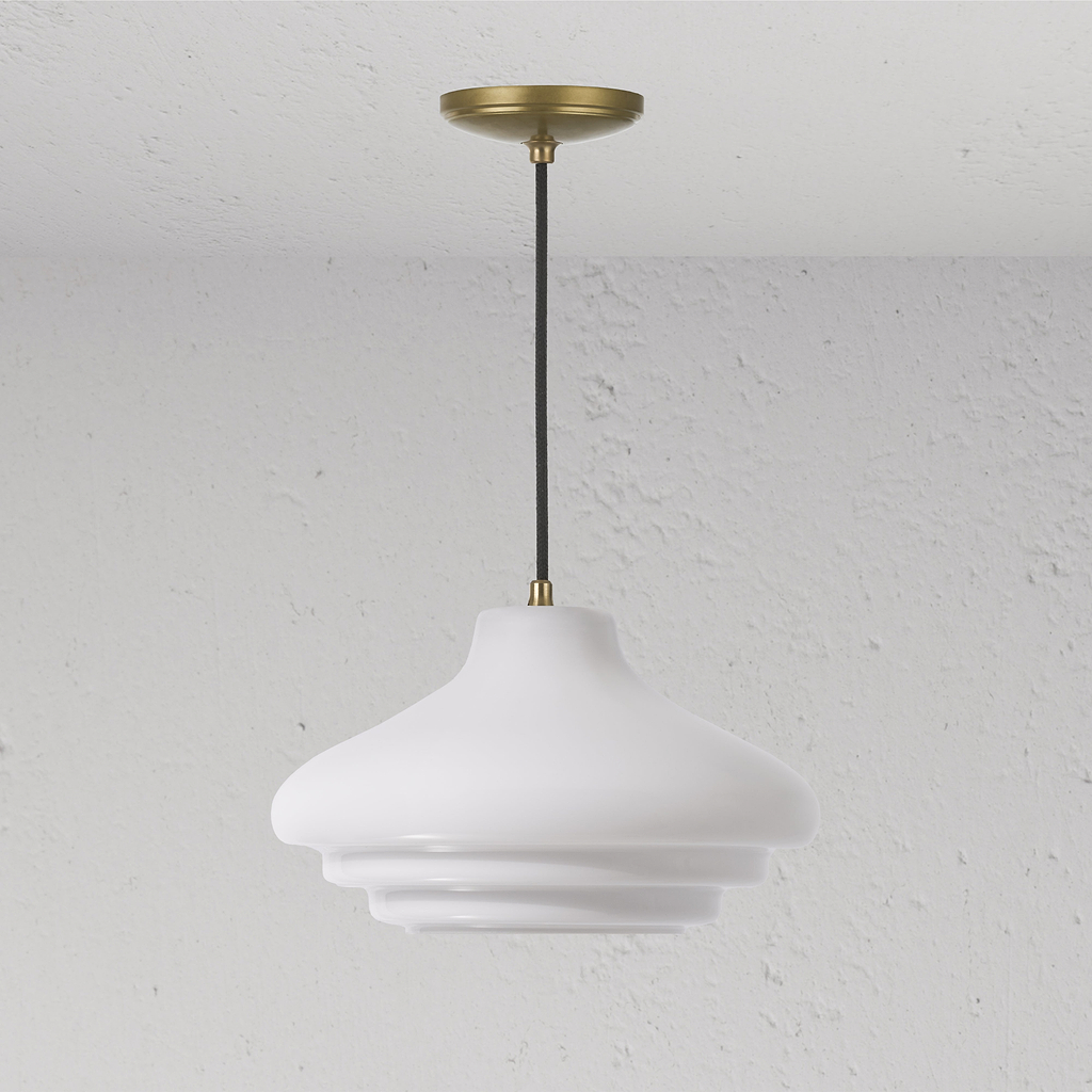 Brookfield Suspension Moyen Format en Verre Opalin - Laiton Ancien