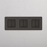 Bronze Black Triple Rocker Switch with 6 Positions - Comprehensive Light Control Tool on White Background
