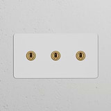 Interrupteur VV à Levier x3 (Plaque Double) - Laiton Ancien Peignable