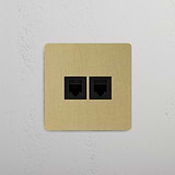 Antique Brass Black Single RJ45 Module, Modern Design on White Background