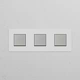 Interrupteur VV Carré x3 (Plaque Triple) - Nickel Poli Peignable Insert Blanc