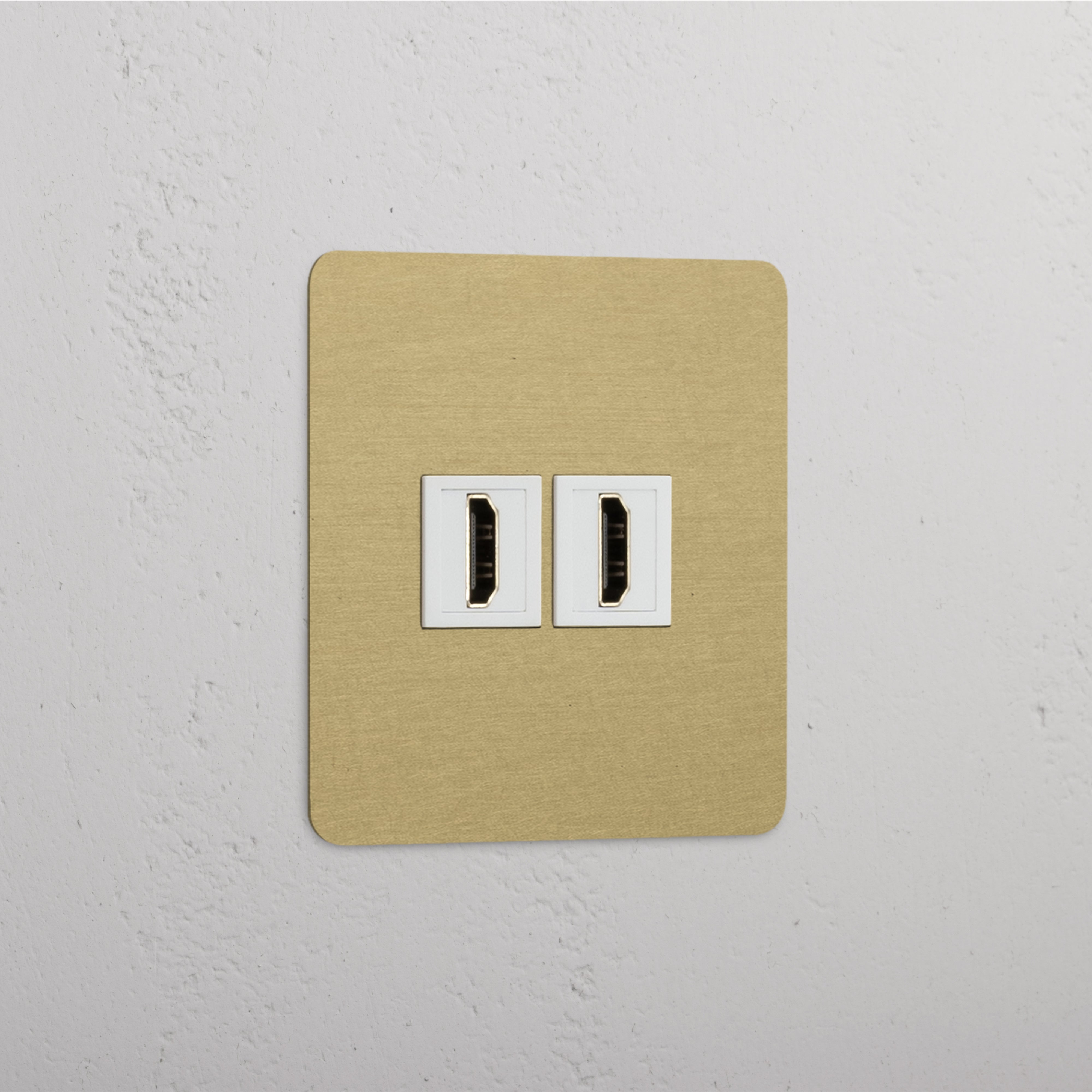 Antique Brass White Single HDMI Module with Dual Ports - High Quality