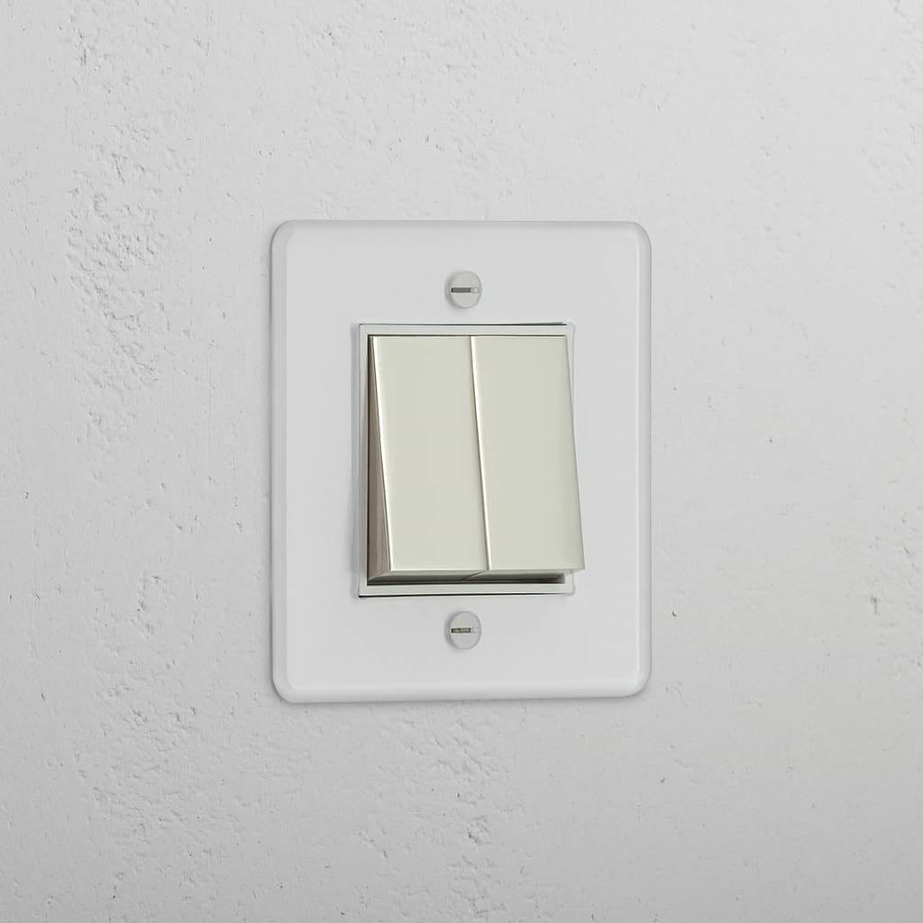 Dual-Function Single Rocker Switch in Clear Polished Nickel White - Streamlined Lighting Solution