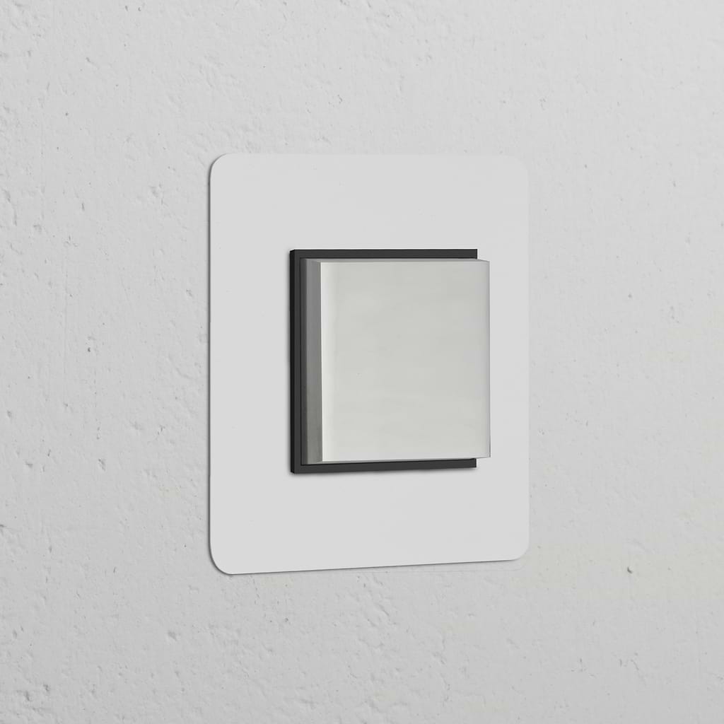 Bouton Poussoir Trois Positions Carré (Plaque Simple) - Nickel Poli Peignable Insert Noir