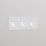 Prise de Courant Ronde Type E x3 (Plaque Triple) - Peignable Insert Blanc