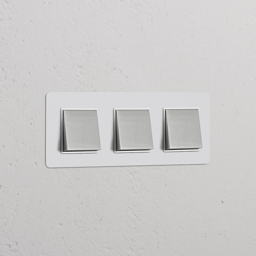 Interrupteur VV Carré x3 (Plaque Triple) - Nickel Poli Peignable Insert Blanc