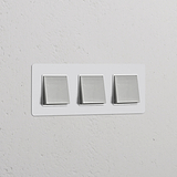 Interrupteur VV Carré x3 (Plaque Triple) - Nickel Poli Peignable Insert Blanc