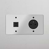 Prise USB-C 30W & Prise de Courant Ronde Type E (Plaque Double) - Transparent (Insert Noir)