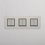 Super Capacity Light Control Switch: Polished Nickel Black Triple 6x Rocker Switch on White Background