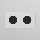 Prise de Courant Ronde Française/Belge Type E x2 (Plaque Double) - Peignable Insert Noir