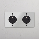 Prise de Courant Ronde Type E x2 (Plaque Double) - Transparent (Insert Noir)