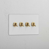 Robust Clear Antique Brass Double Toggle Switch with 4 Positions - Reliable Light Control System