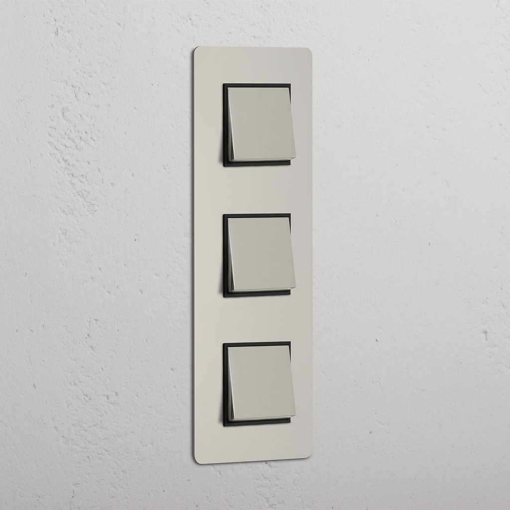 High Capacity Vertical Light Control Switch: Polished Nickel Black Triple 3x Vertical Rocker Switch