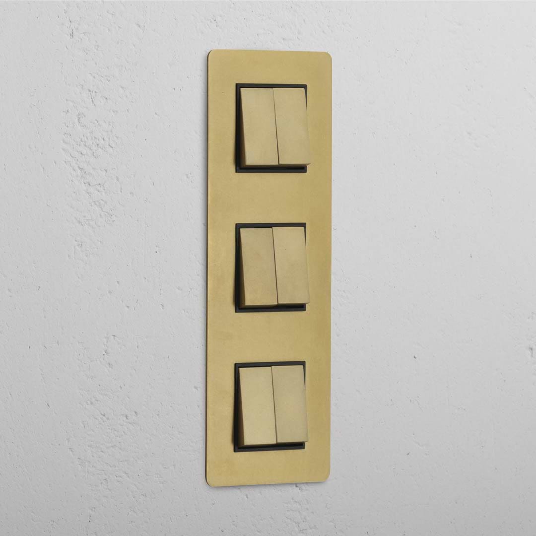 High-Performance Triple Vertical Rocker Switch in Antique Brass Black with 6 Positions