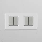 Interrupteur VV Carré x4 (Plaque Double) - Nickel Poli Peignable Insert Blanc