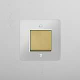 User-friendly Light Control Tool: Retractive Single Rocker Switch in Clear Antique Brass White on White Background