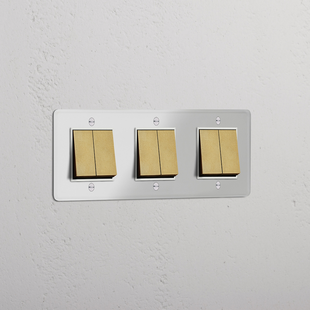 Six-Position Triple Rocker Switch in Clear Antique Brass White - Comprehensive Light Management Accessory