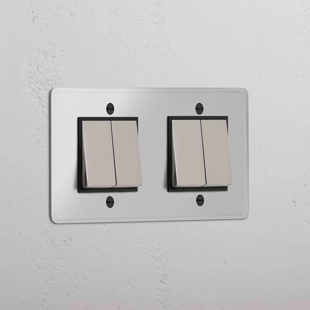 Four-Position Double Rocker Switch in Clear Polished Nickel Black - Comprehensive Light Management Tool