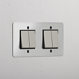 Four-Position Double Rocker Switch in Clear Polished Nickel Black - Comprehensive Light Management Tool
