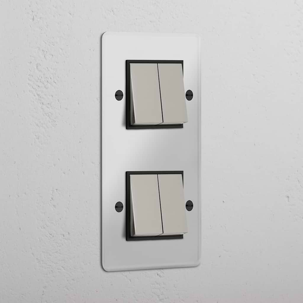 Four-Position Vertical Double Rocker Switch in Clear Polished Nickel Black - Comprehensive Light Control System