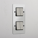 Four-Position Vertical Double Rocker Switch in Clear Polished Nickel Black - Comprehensive Light Control System