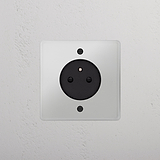 Prise de Courant Ronde Type E (Plaque Simple) - Transparent (Insert Noir)