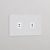 Prise USB-C 30W x2 (Plaque Double) - Peignable Insert Blanc