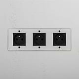 High-Capacity Triple French Power Module in Clear Black for Power Supply on White Background