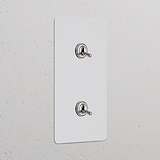 Interrupteur VV à Levier x2 Vertical (Plaque Double) - Nickel Poli Peignable