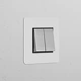 Interrupteur VV Carré x2 (Plaque Simple) - Nickel Poli Peignable Insert Noir